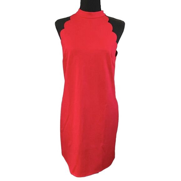 I.N. San Francisco Red Mini Dress High Neck Sleeveless Scalloped Edges Women’s L - Picture 2 of 13